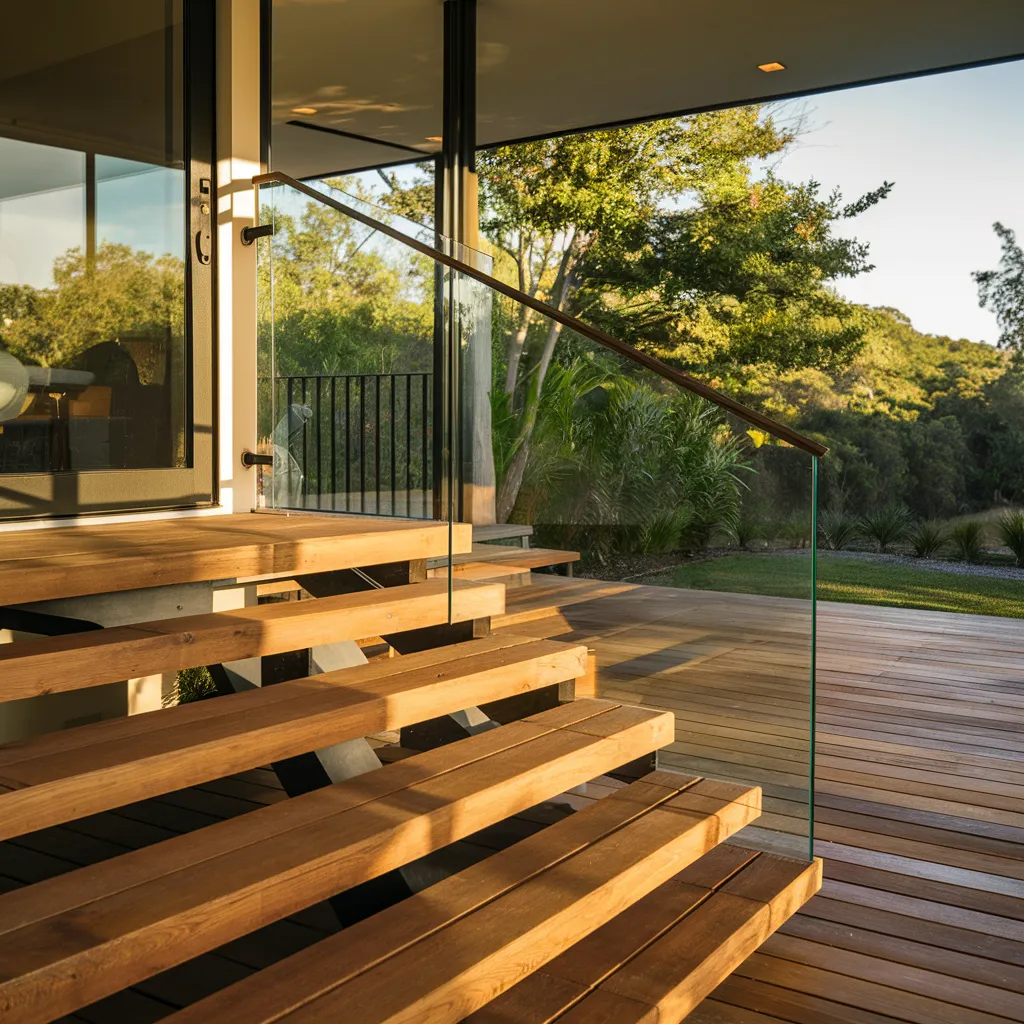 Wooden Steps with a Glass Railing for Unobstructed Views
