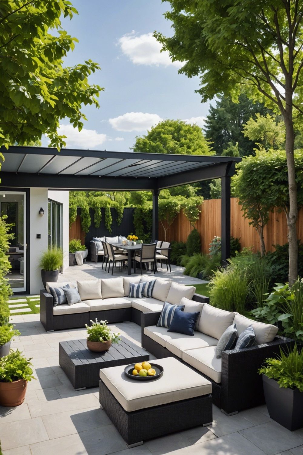 L-Shaped Patio with Cantilevered Roof