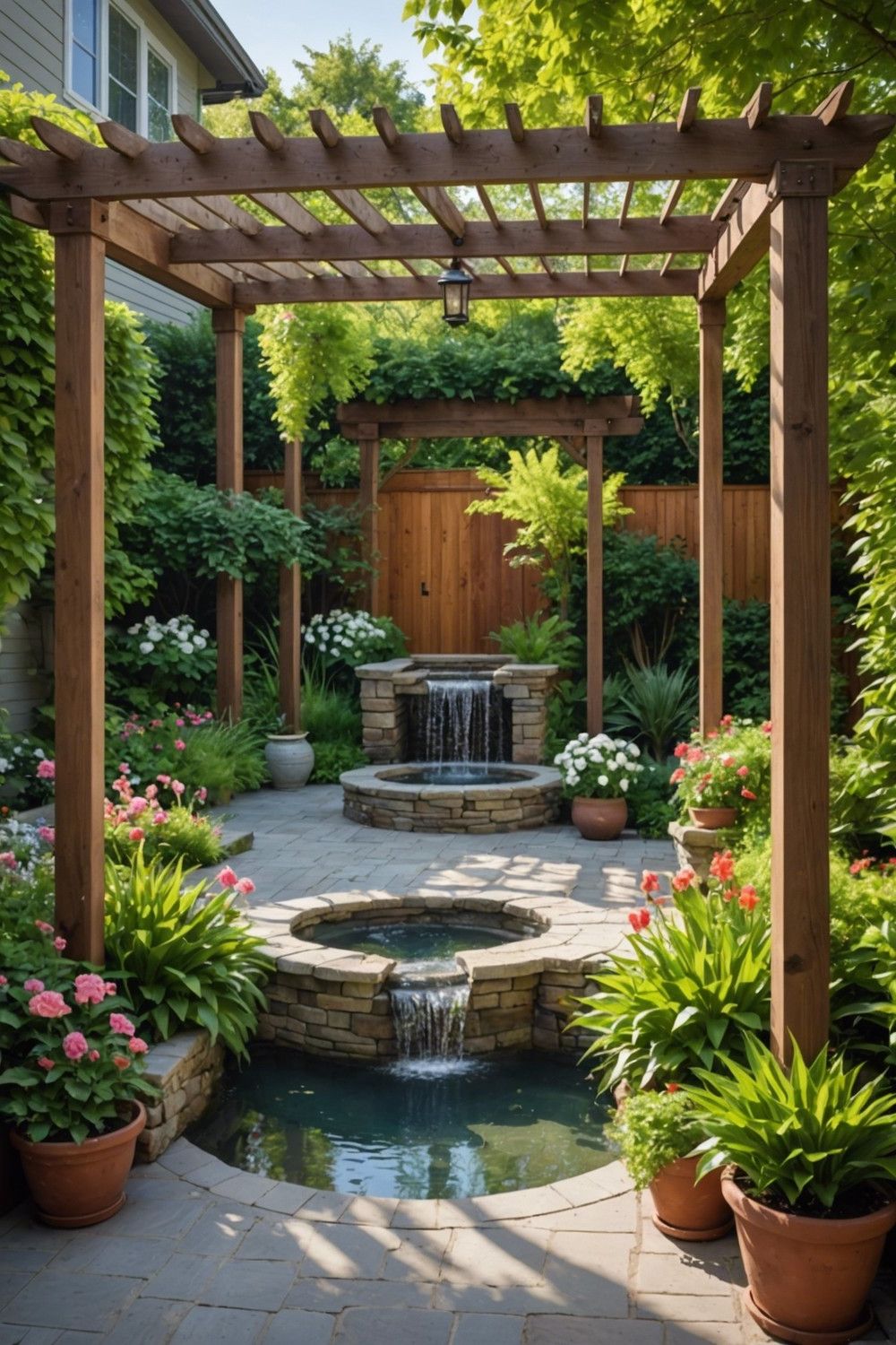 Pergola with Inbuilt Water Feature