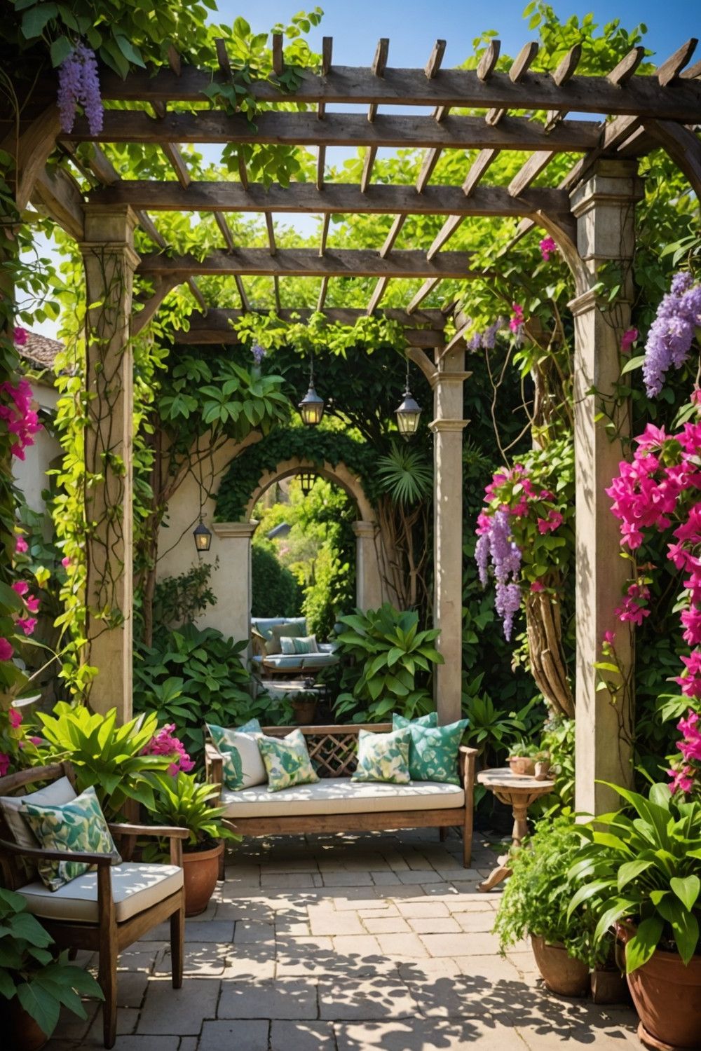 Incorporate a Pergola with Vines and Climbing Plants