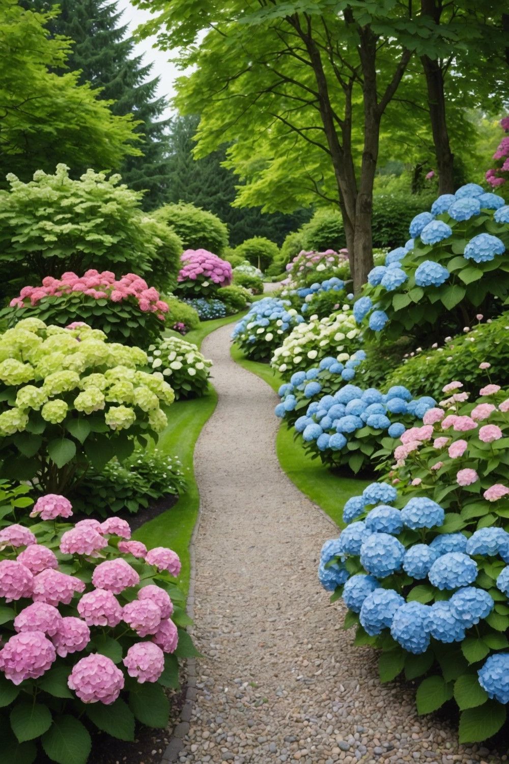 Hydrangea and Gravel Pathway Combination