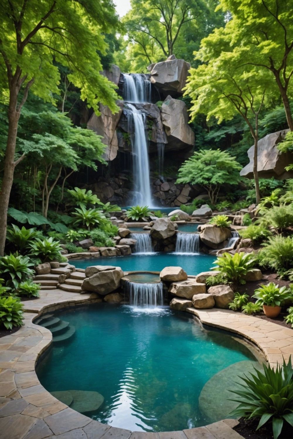Custom Shaped Pool with Rock Features