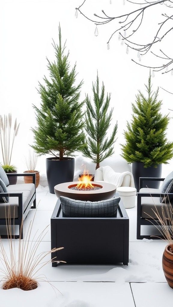 Minimalist Winter Garden with Evergreens