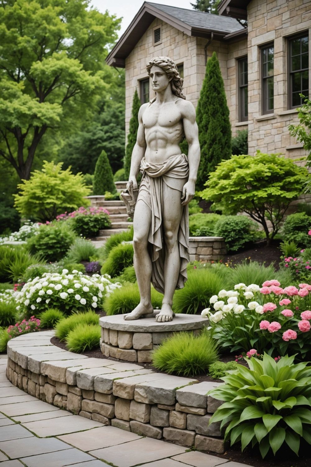 Free-Standing Retaining Wall with Statue Display