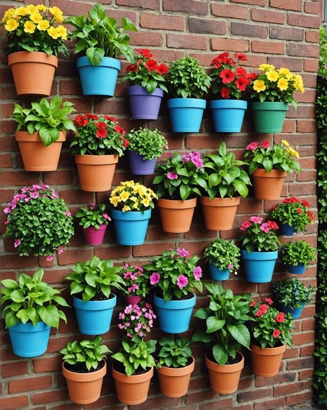 Flower Pots in a Vertical Garden