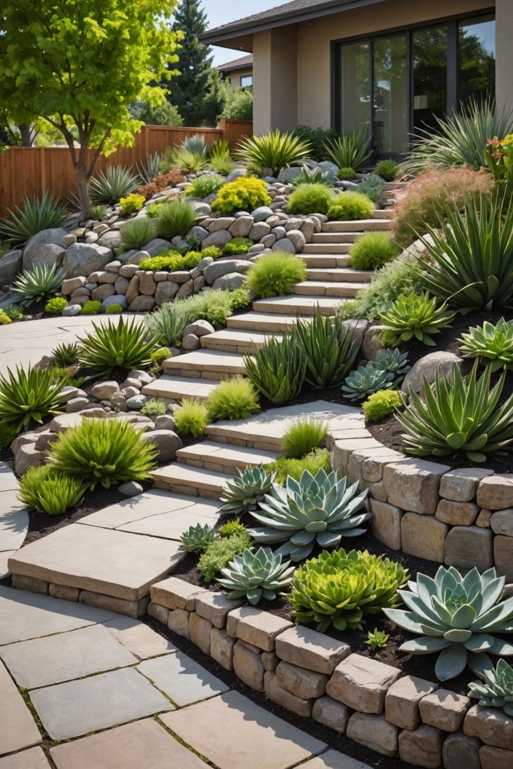 Wavy Retaining Wall with Succulent Displays