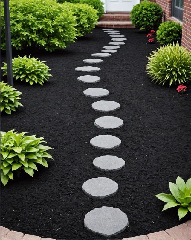 Black Mulch with Stepping Stones