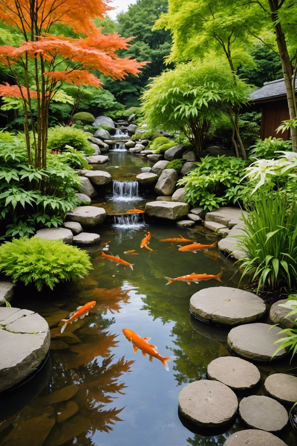 Serene Koi Ponds with Water Features