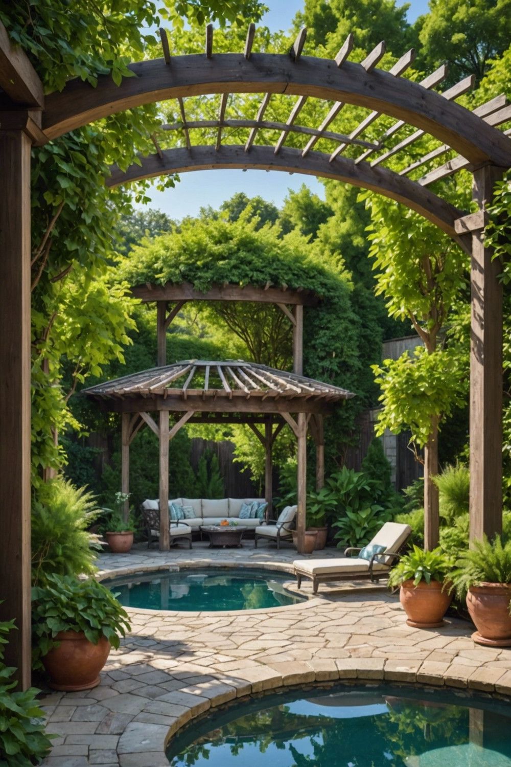 Round Pool with Pergola Shade
