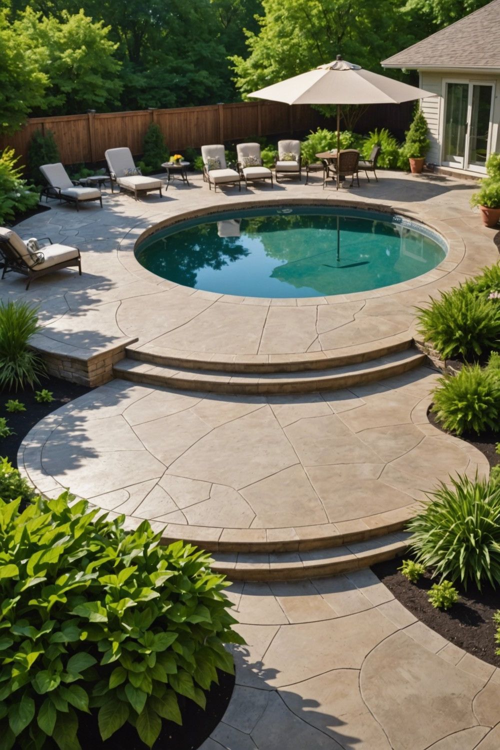 Round Pool with Concrete Deck