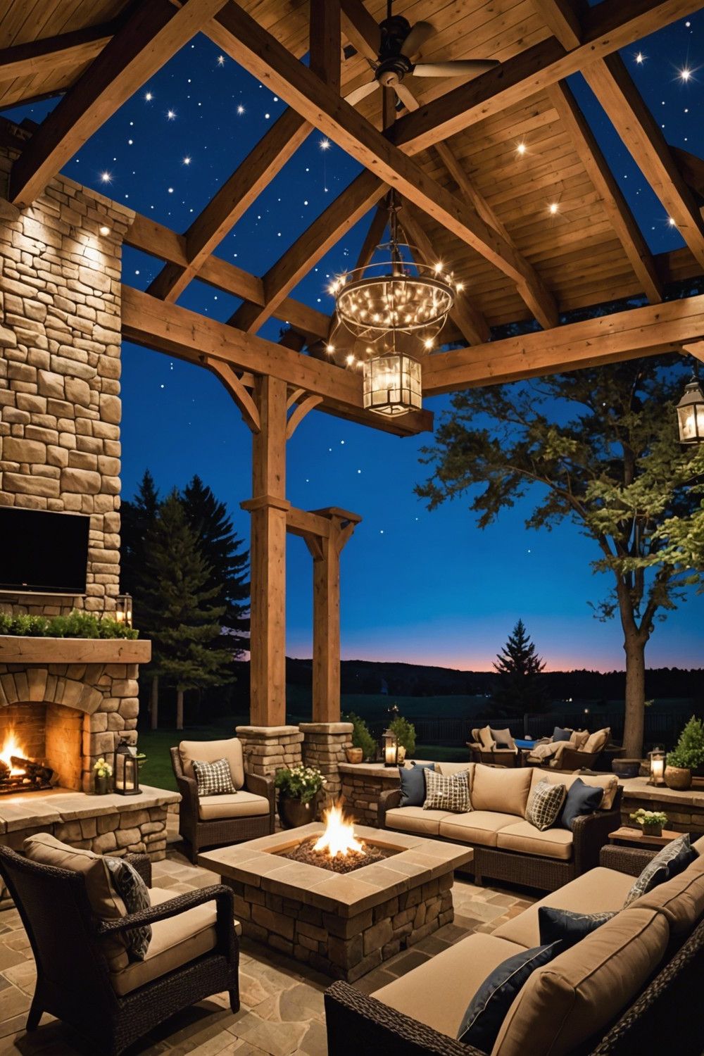 Outdoor Room with Fireplace and TVs