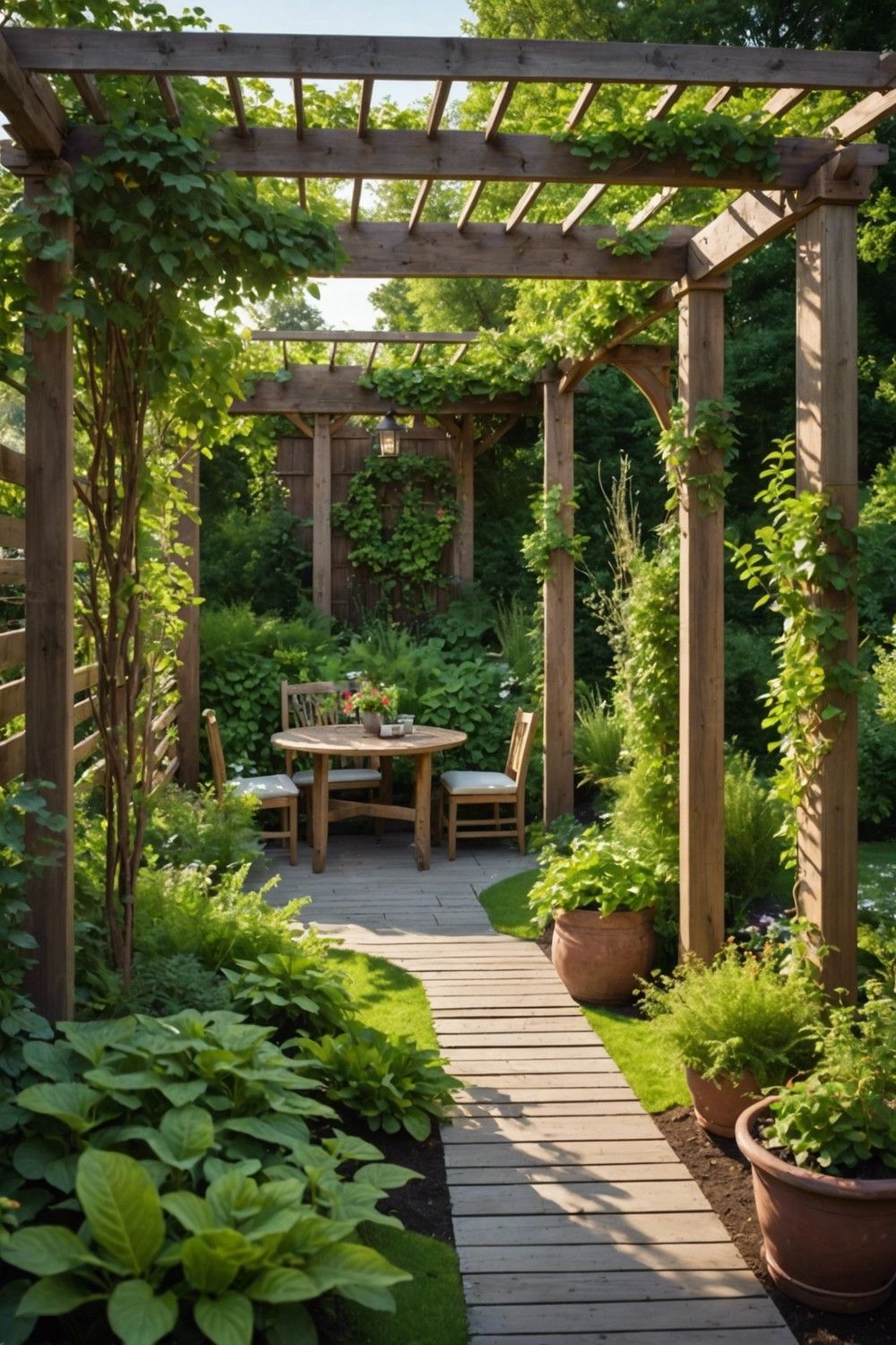 Rustic Wooden Pergola with Green Roof