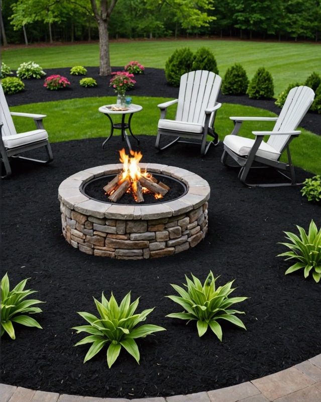 Black Mulch with Fire Pit