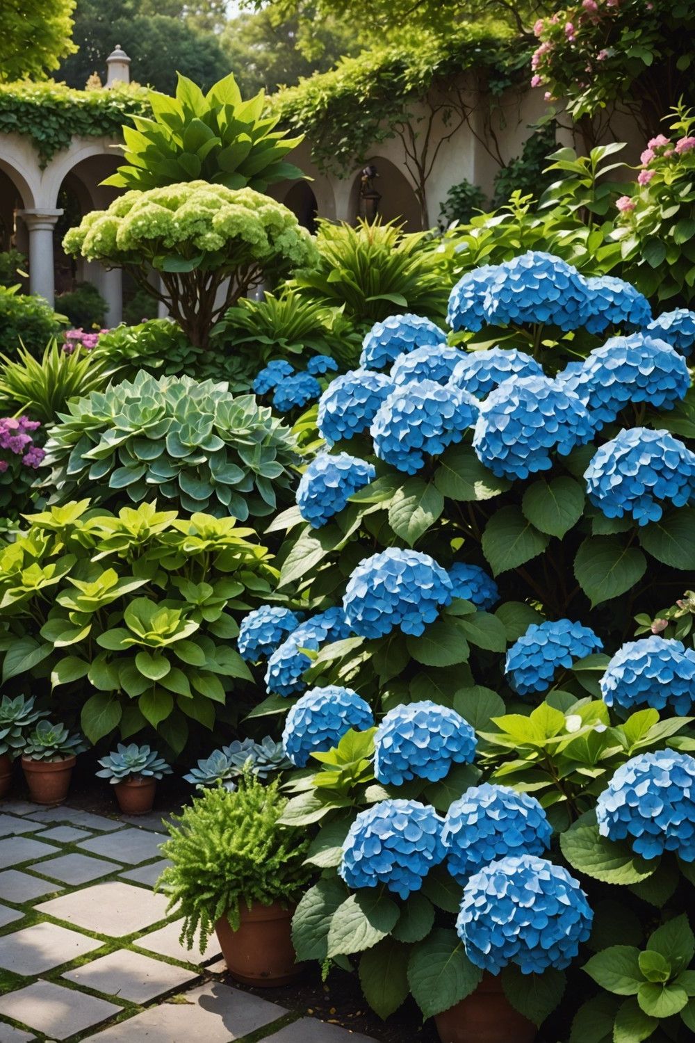 Hydrangea and Succulent Contrast Garden
