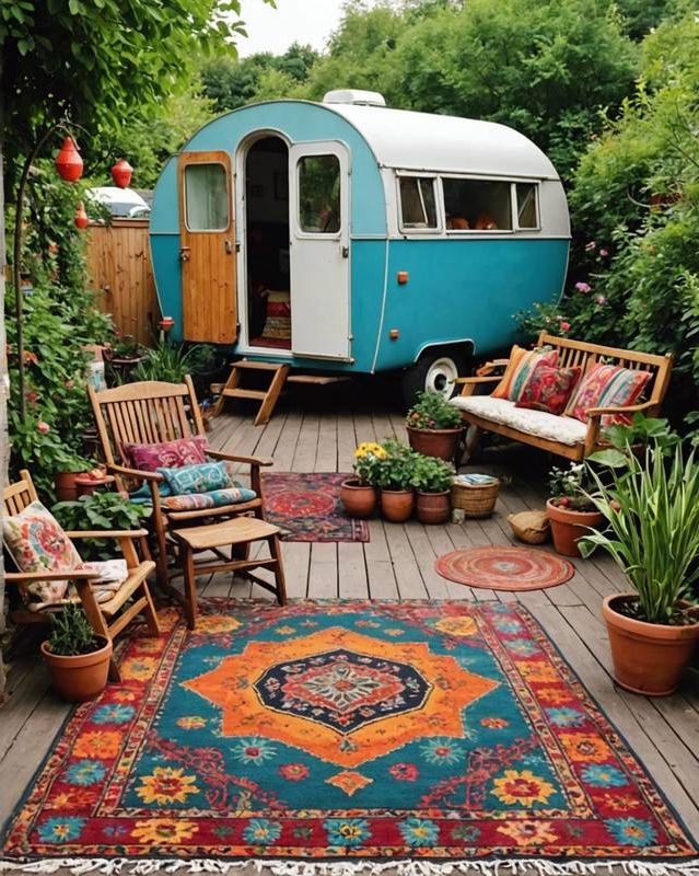 Gypsy Garden with Caravan and Outdoor Rugs