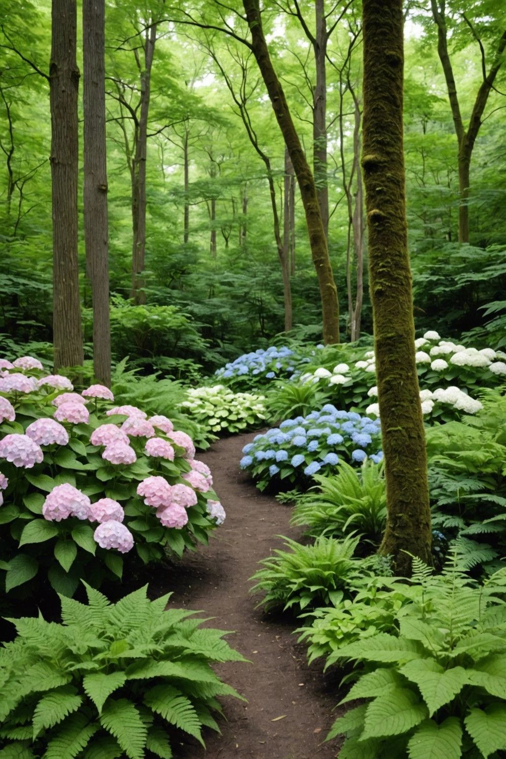 Hydrangeas in a Shady Woodland Garden