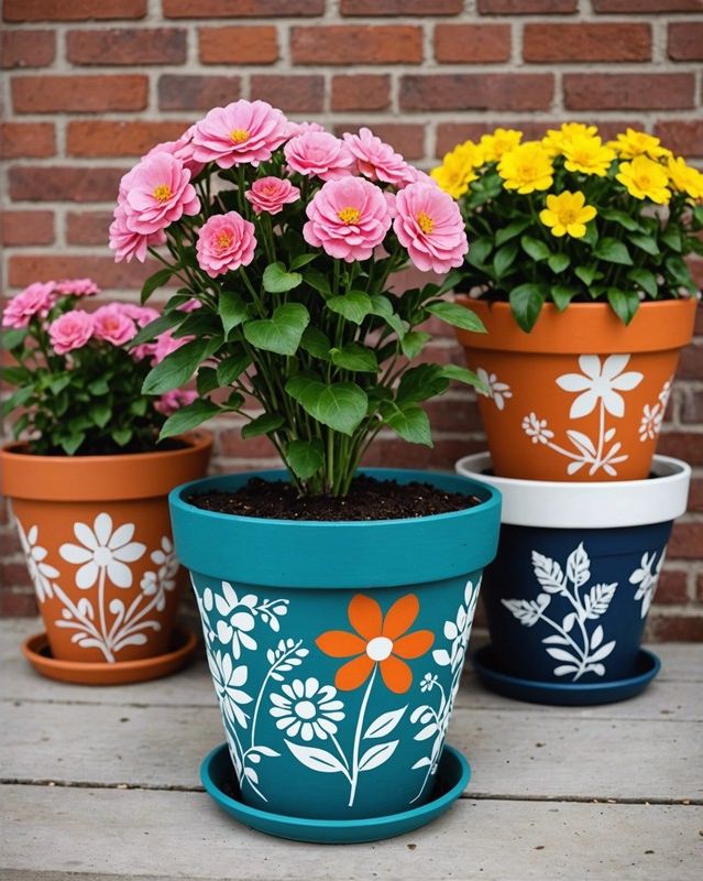 Stenciled Flower Pot