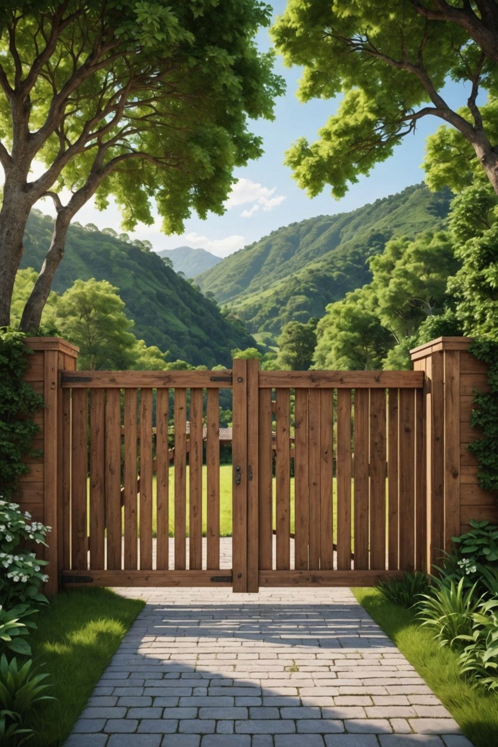 Rustic Sliding Gate with Natural Wood Fencing