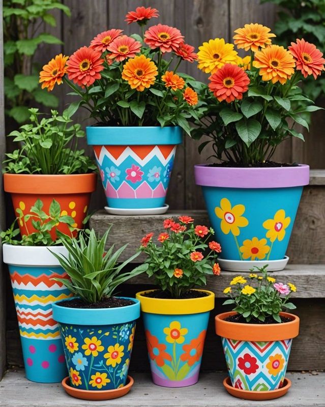 Painted Flower Pots with Patterns