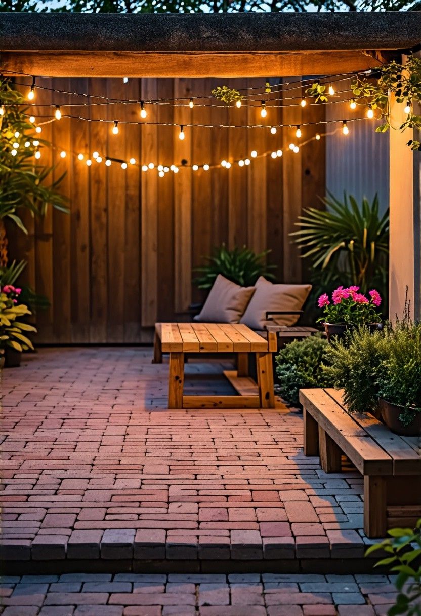 Rustic Brick Patio with Wood Accents