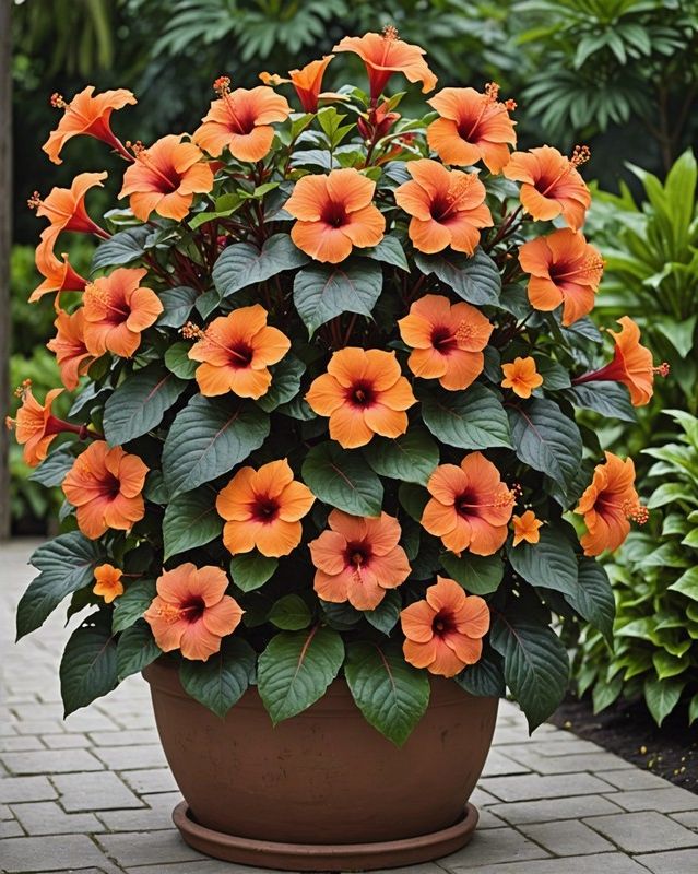 Tropical Paradise with Hibiscus, Crotons, and Begonias