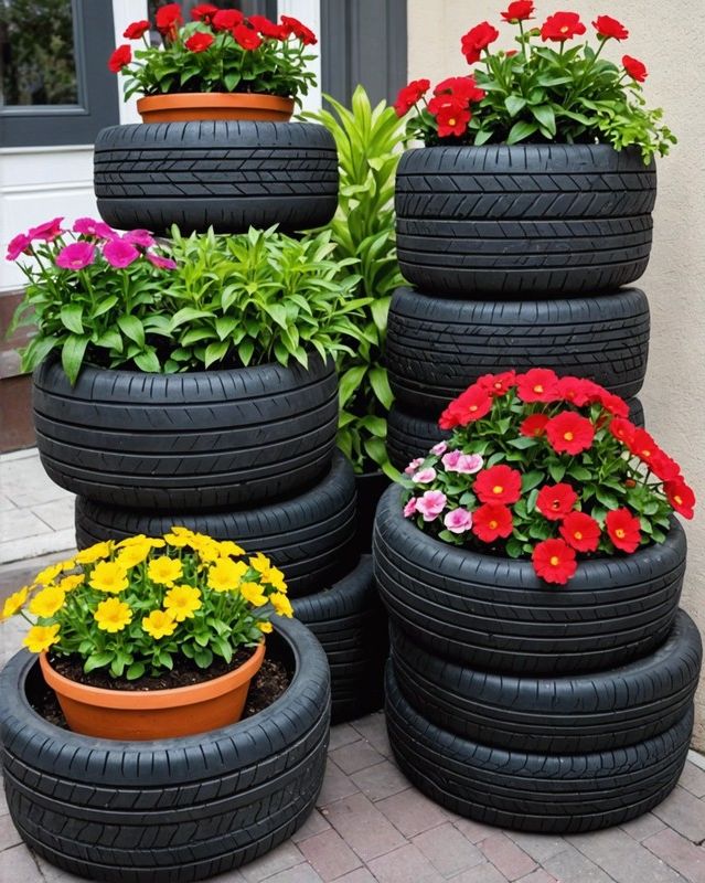 Upcycled Tires as Flower Pots