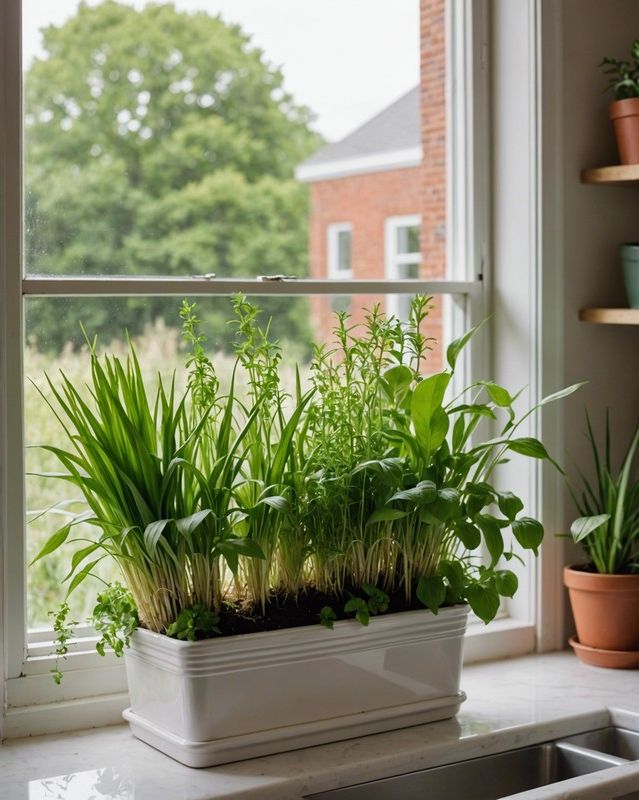 Lemongrass and other herbs in a window box