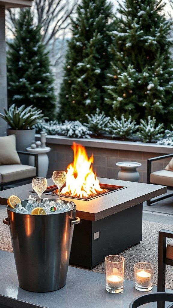 Fire Pit Table with Ice Bucket for Entertaining
