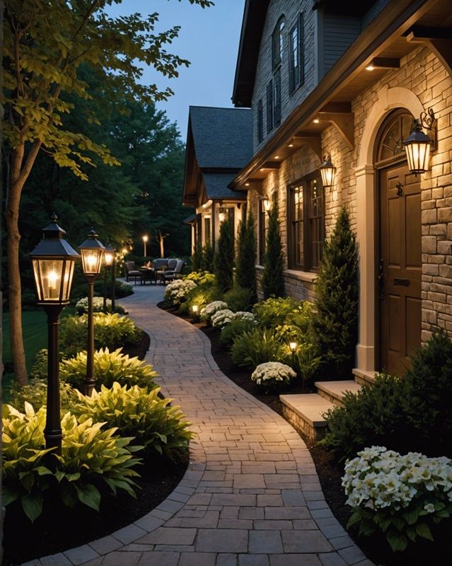 Driveway Lighting with Path Lighting