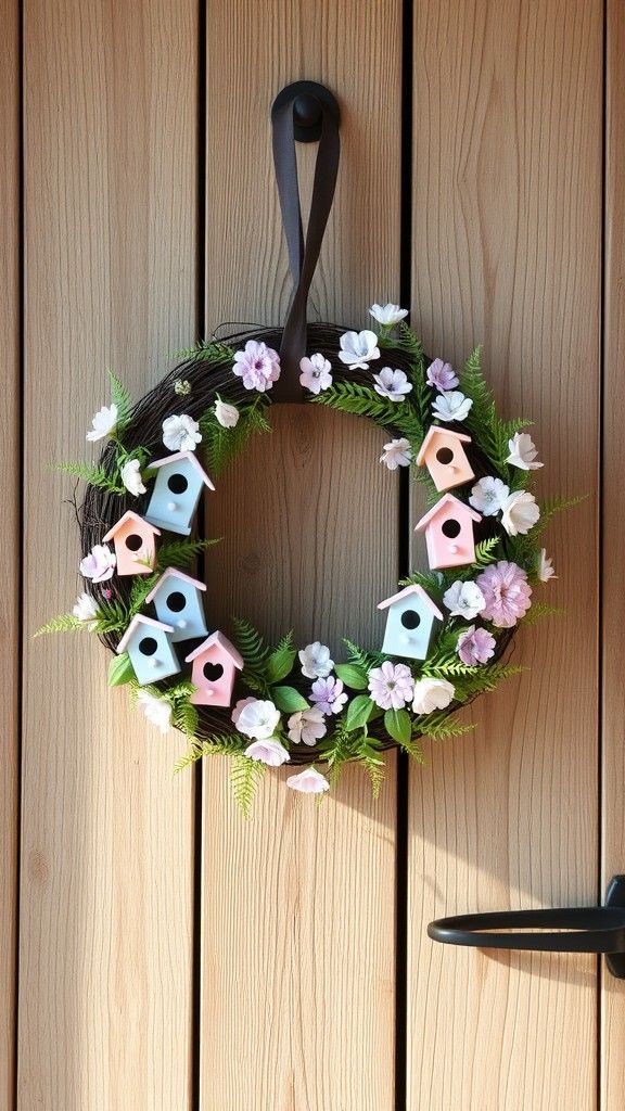 Whimsical Birdhouse Wreath