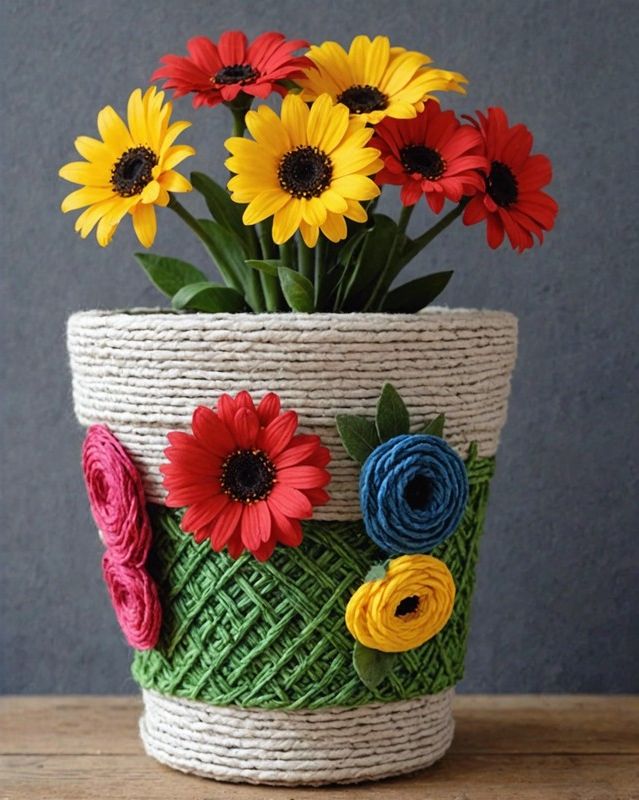 Yarn-Wrapped Flower Pot
