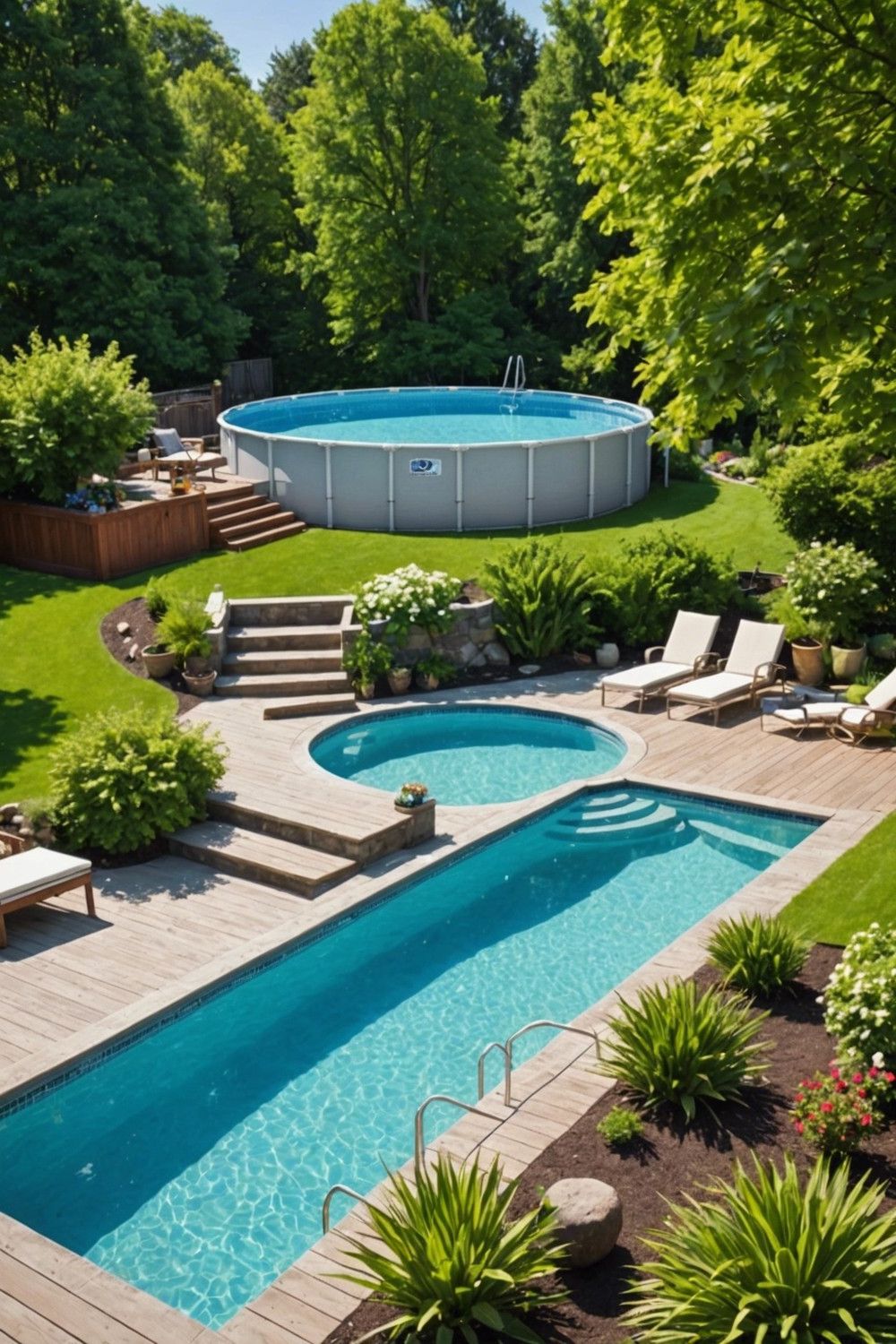 Pool-to-Deck Steps with Wide Treads