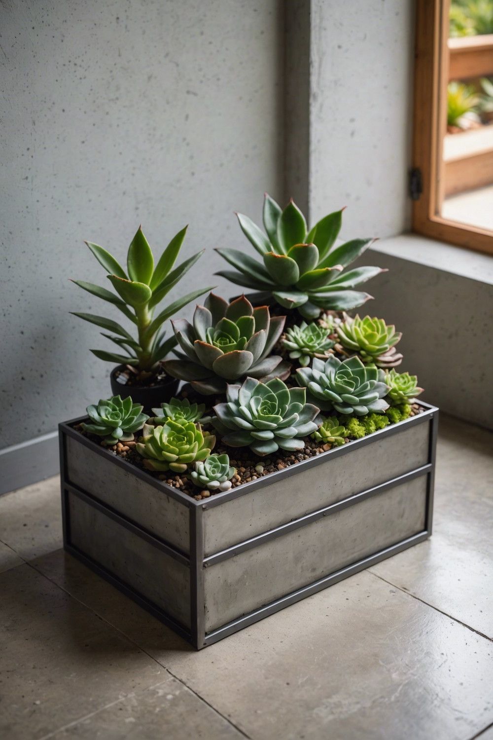 Modern Succulent Planter Box with Metal Frame