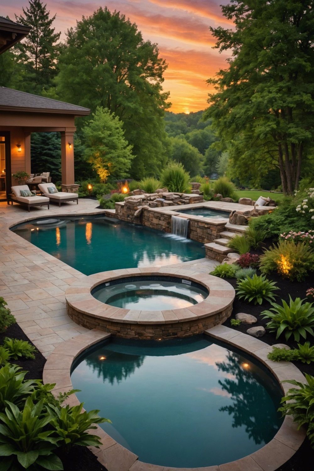 Raised Pool with Infinity Edge and Hot Tub