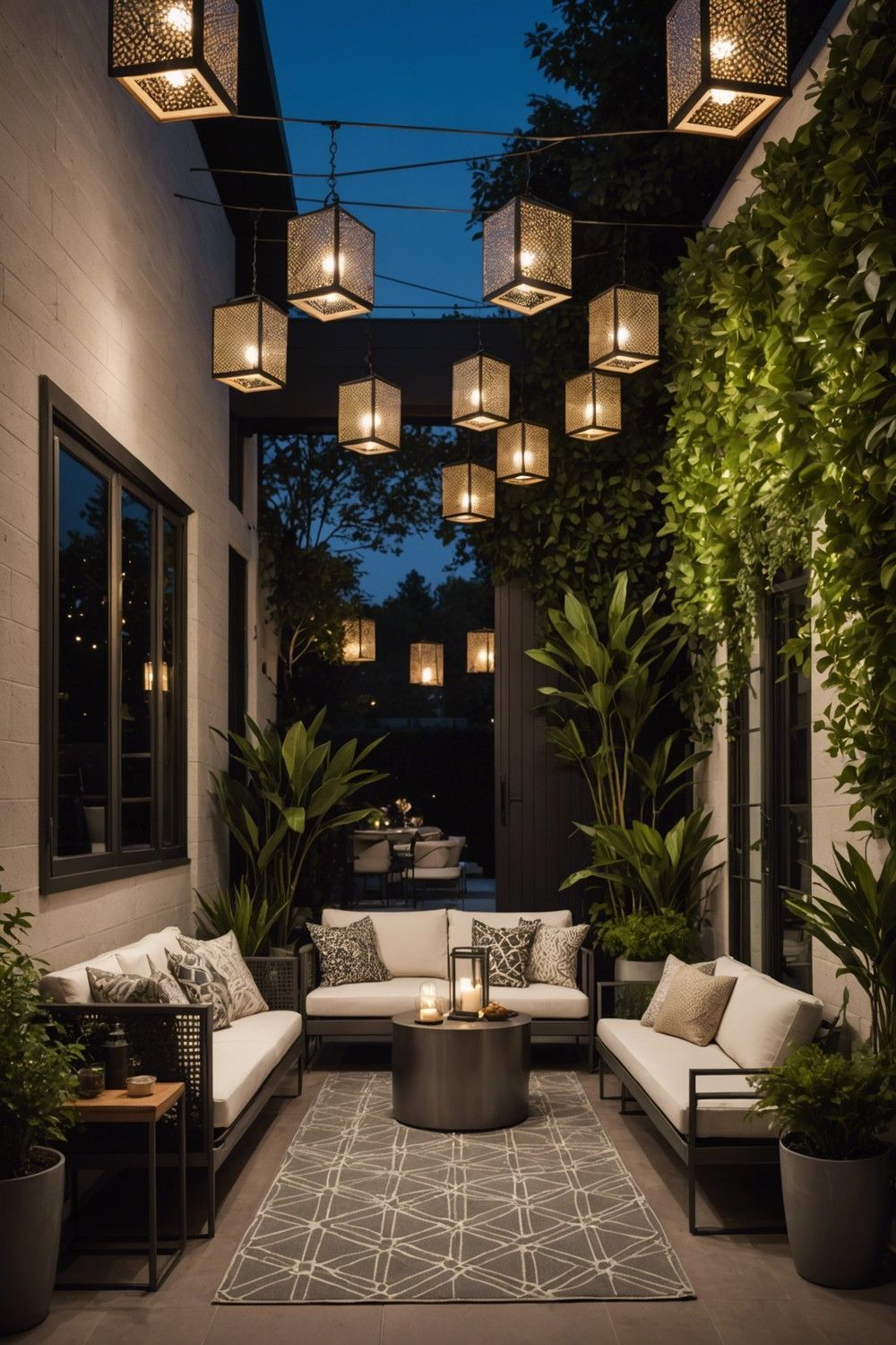 Geometric Metal Lanterns in a Repeating Pattern