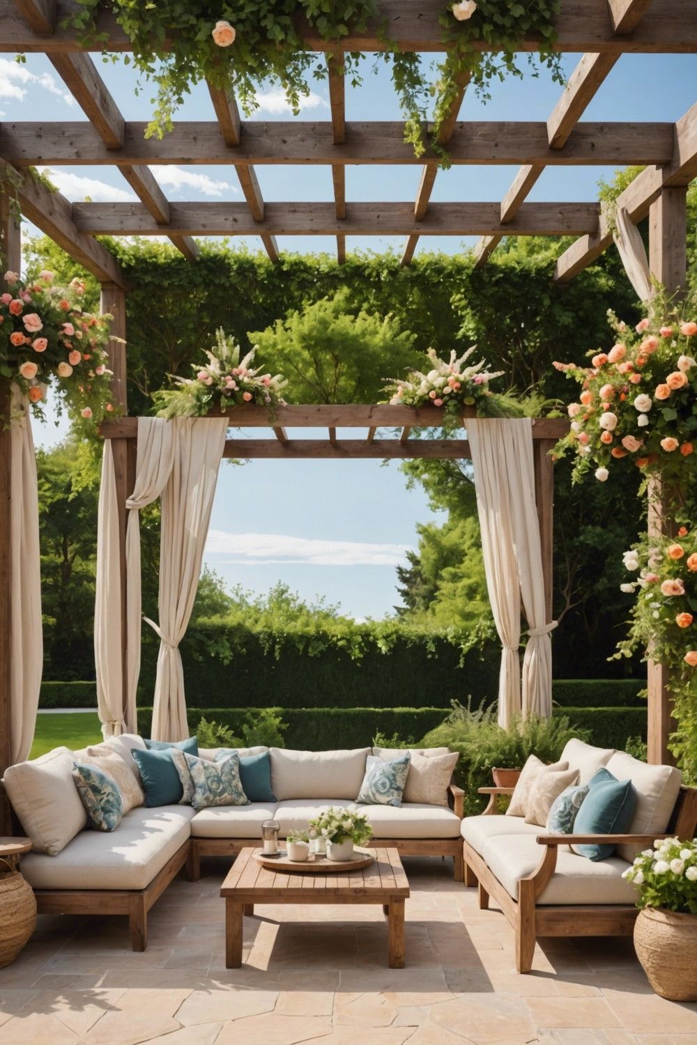 Fabric-Covered Pergola for Outdoor Seating