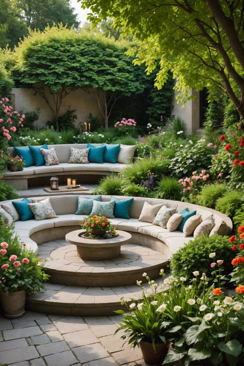 Sunken Patio with Built-in Seating