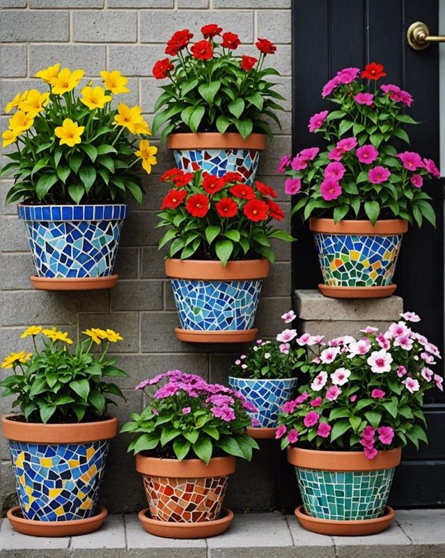 Flower Pots Decorated with Mosaics