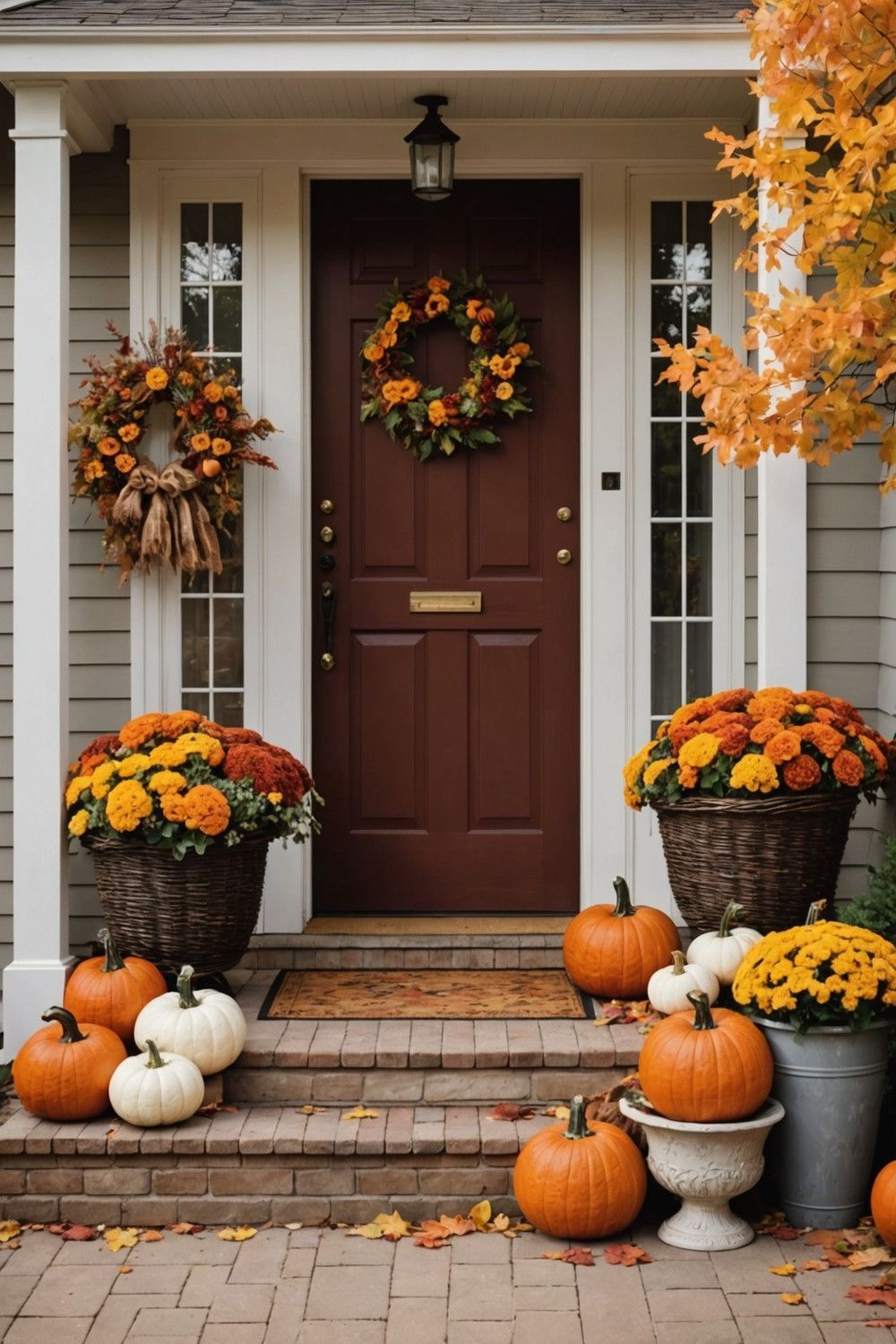 Basketweave Planters with Fall Decorations and Pillows