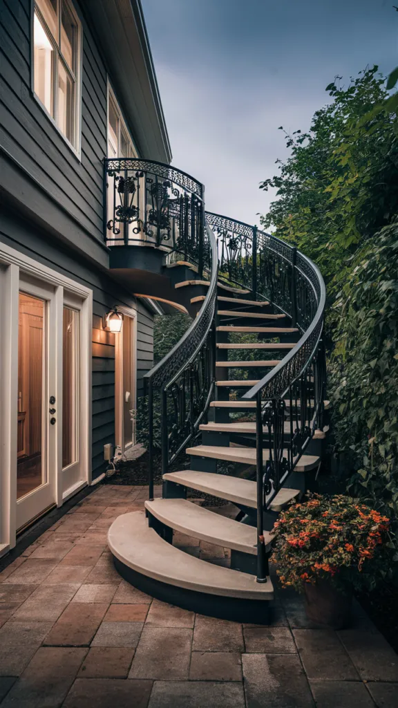 Spiral Steps with Decorative Railings