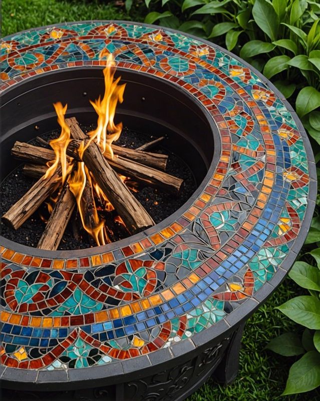 Fire Pit with Inlaid Tile and Glass Beads