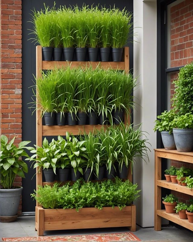 Vertical garden with lemongrass and other herbs
