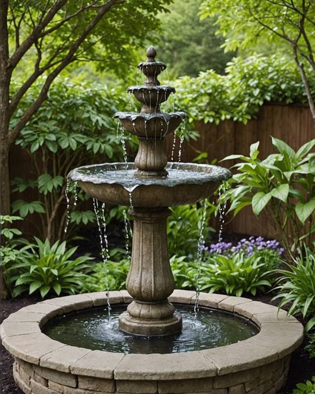 Tranquil garden sanctuary with a bubbling fountain