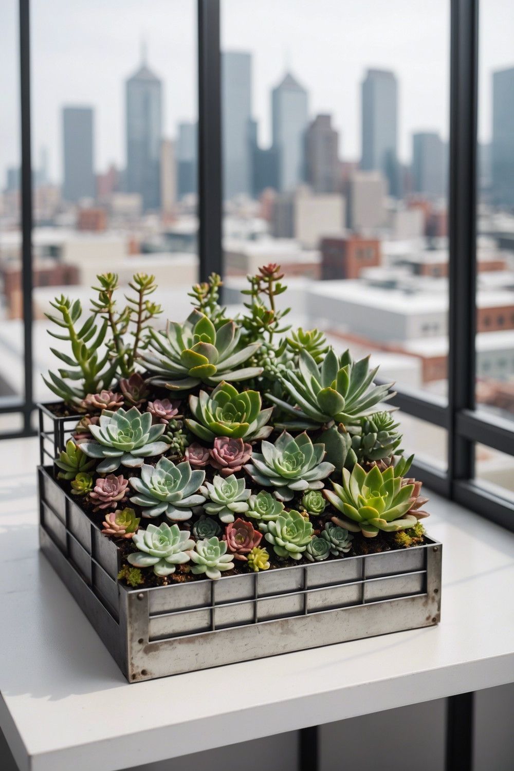 Modern Industrial Planter Box with Metal Grid