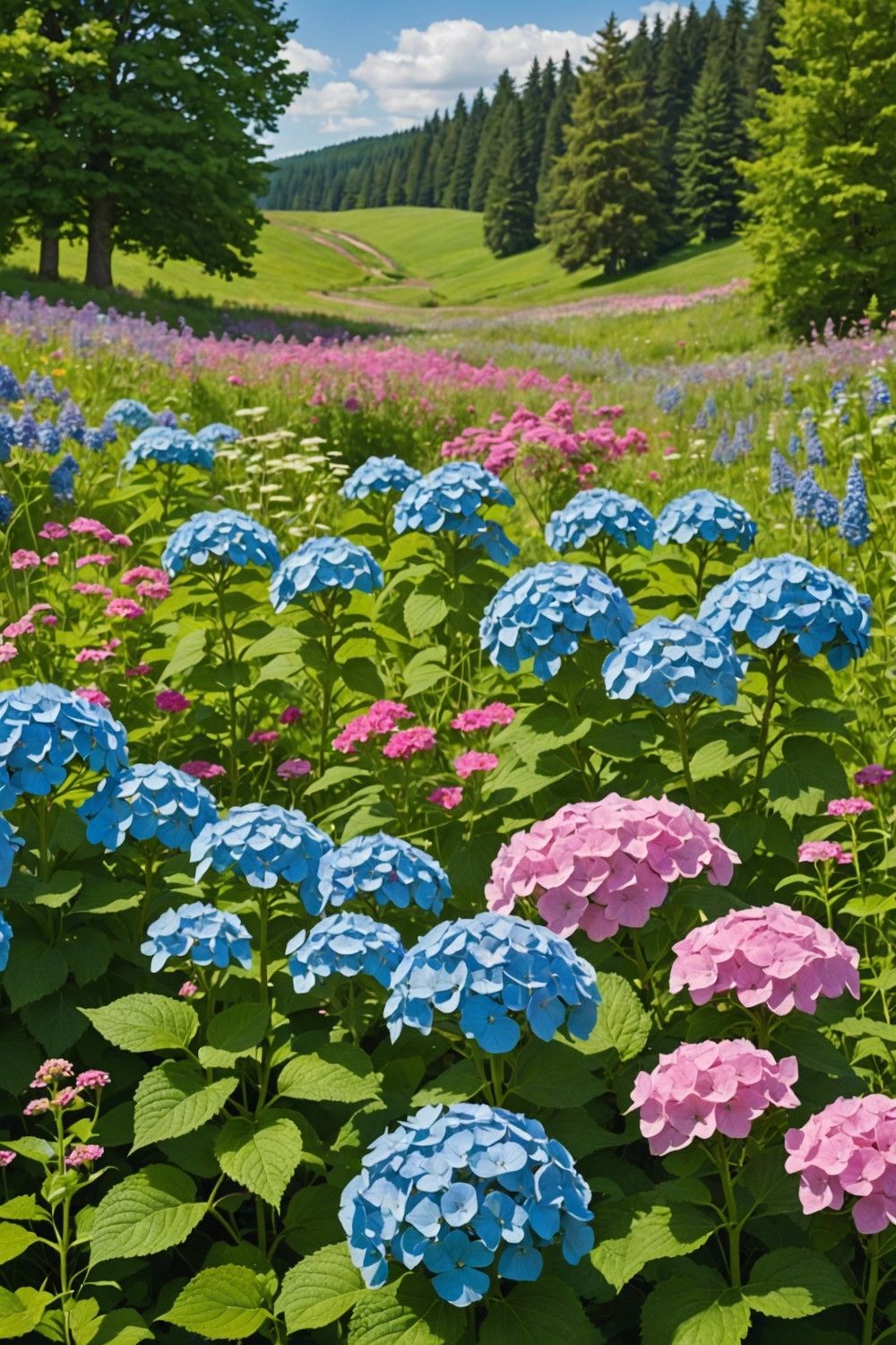 Hydrangea Accents in a Wildflower Meadow
