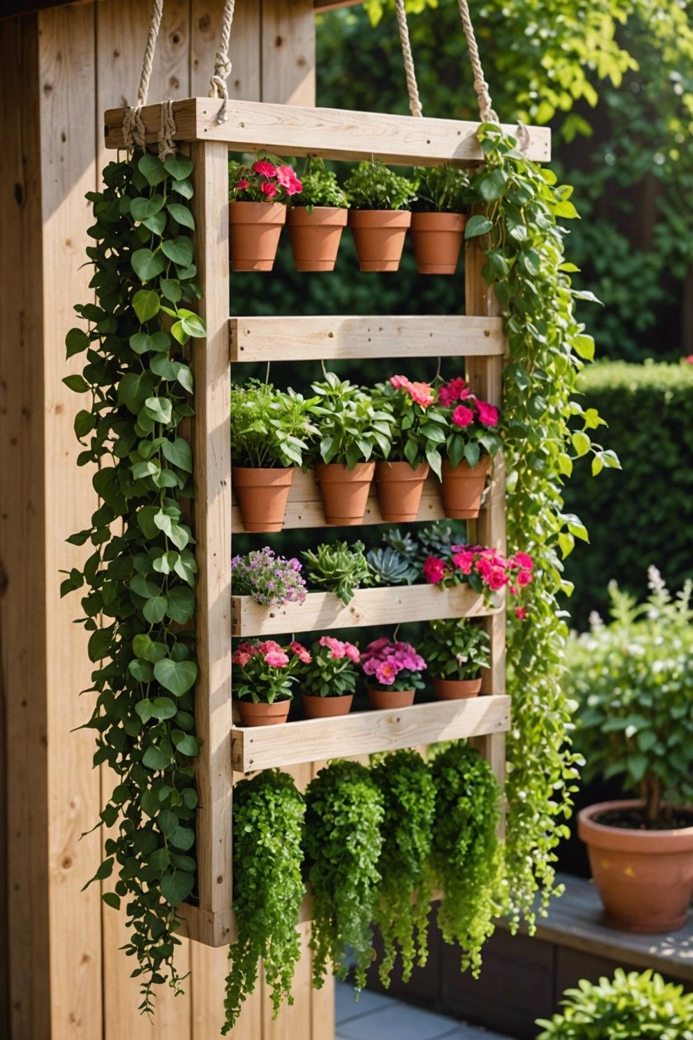 Vertical Planter Box with Macramé Hangers