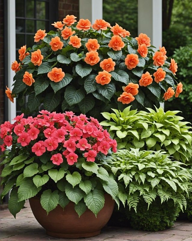 Shaded Sanctuary with Begonias, Impatiens, and Ferns