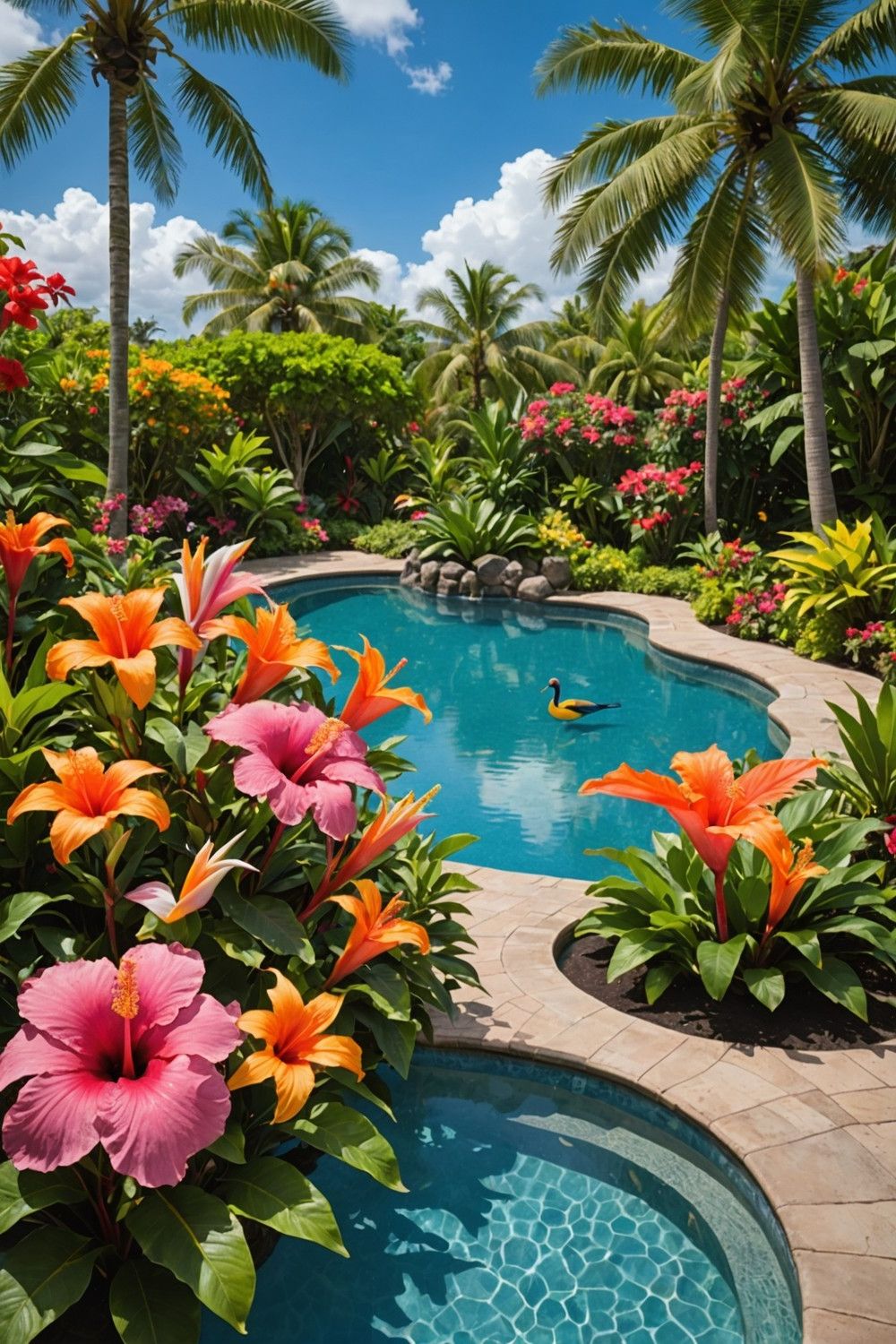 Exotic Flower Bed Around Pool