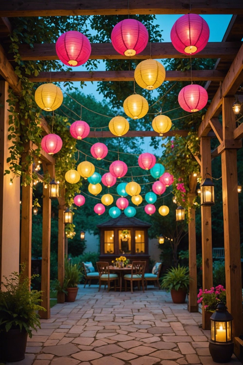 Hanging Fabric Lanterns in Vibrant Colors and Patterns