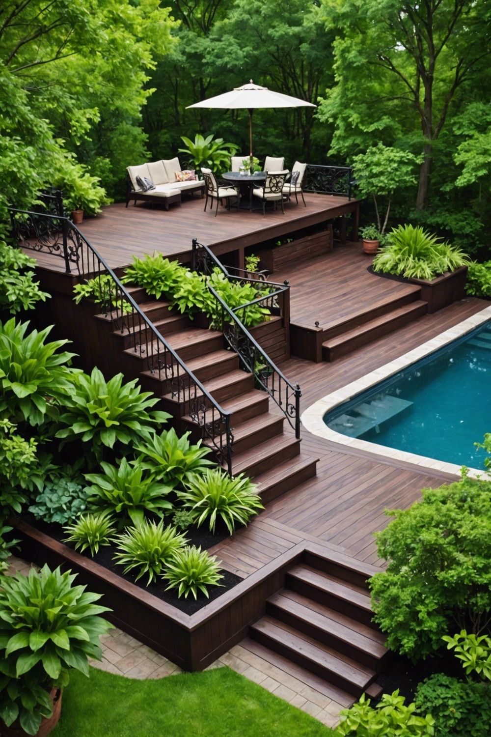 Wrapped Deck Steps with Handrails